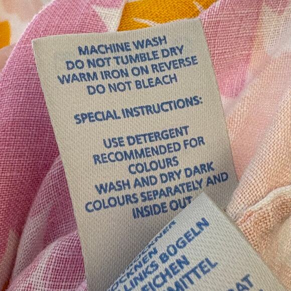 Boden Linen Floral Dress Size 8L Elbow Sleeve Knee Length Split V-Neck Pastel - Picture 6 of 9